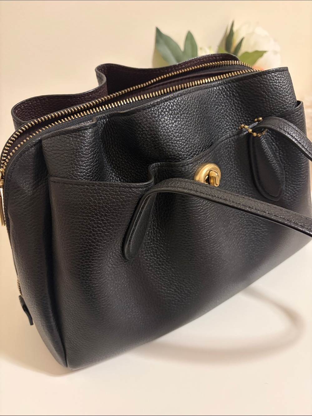 Coach Black Leather Shoulder Bag with Gold Hardware